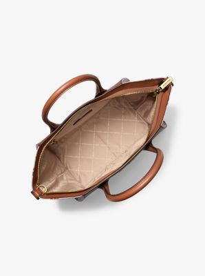 Avril Large Leather and Logo Jacquard Satchel - Image 3