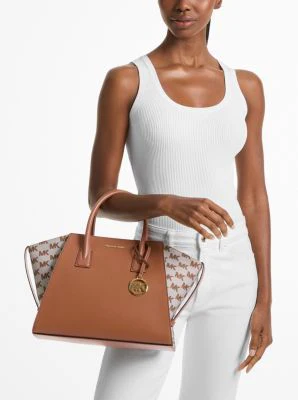 Avril Large Leather and Logo Jacquard Satchel - Image 5