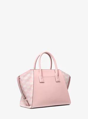 Avril Large Leather and Logo Jacquard Satchel - Image 9