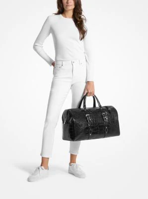 Bedford Travel Extra-Large Metallic Crocodile Embossed Leather Weekender Bag - Image 5