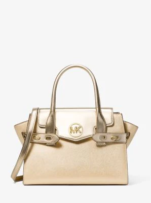 Carmen Medium Metallic Faux Leather Belted Satchel - Image 2