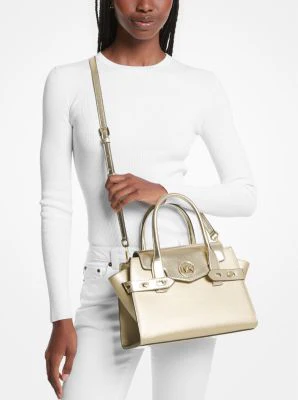 Carmen Medium Metallic Faux Leather Belted Satchel - Image 4