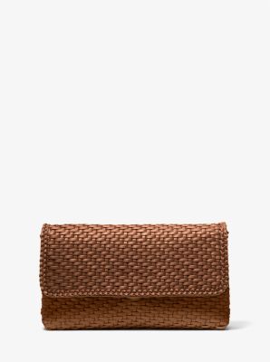 Carole Hand-Woven Leather Foldover Clutch - Image 5