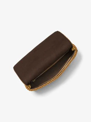 Carole Hand-Woven Leather Foldover Clutch - Image 9