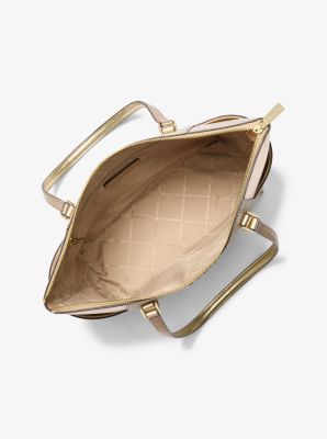 Charlotte Large Signature Logo and Metallic Top-Zip Tote Bag - Image 3