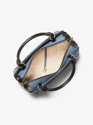 Cleo Medium Color-Block Saffiano Leather Satchel - Image 15