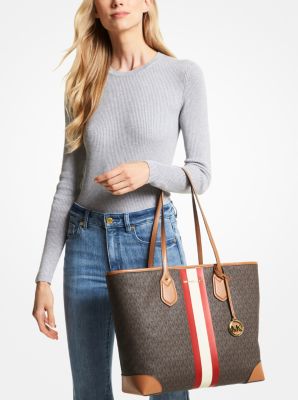 Eva Large Signature Logo Stripe Tote Bag - Image 25
