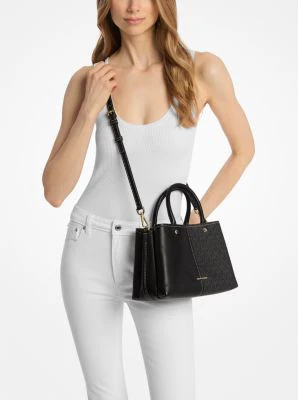 Flora Medium Signature Logo and Leather Satchel - Image 12