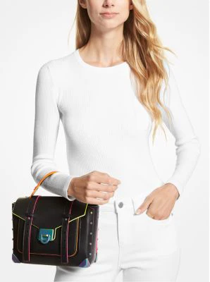 Manhattan Medium Contrast-Trim Leather Satchel - Image 8