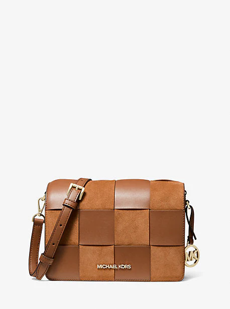 Mercer Small Woven Faux Leather and Suede Crossbody Bag - Image 13