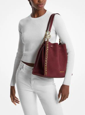 Mina Large Suede Chain Shoulder Bag - Image 10