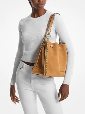 Mina Large Suede Chain Shoulder Bag - Image 4