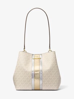 Pratt Medium Signature Logo and Metallic Shoulder Bag - Image 2