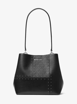 Pratt Medium Studded Patchwork and Signature Logo Shoulder Bag - Image 2