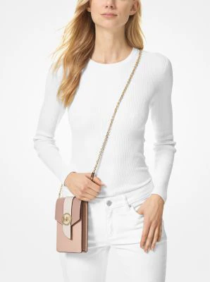 Small Tri-Color Saffiano Leather Smartphone Crossbody Bag - Image 15