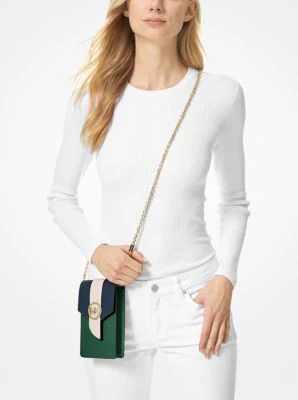 Small Tri-Color Saffiano Leather Smartphone Crossbody Bag - Image 20
