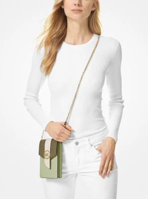 Small Tri-Color Saffiano Leather Smartphone Crossbody Bag - Image 24