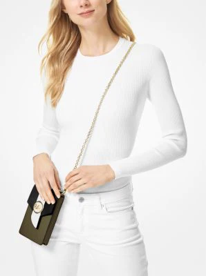 Small Tri-Color Saffiano Leather Smartphone Crossbody Bag - Image 30