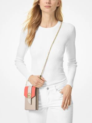 Small Tri-Color Saffiano Leather Smartphone Crossbody Bag - Image 35