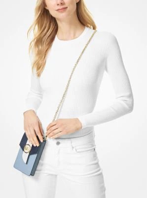 Small Tri-Color Saffiano Leather Smartphone Crossbody Bag - Image 9