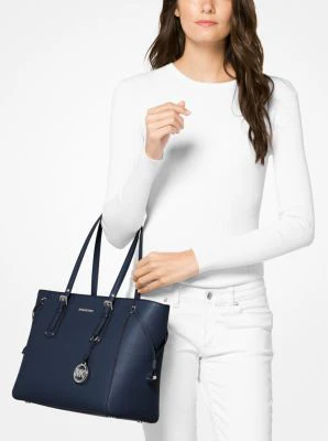 Voyager Medium Crossgrain Leather Tote Bag - Image 35
